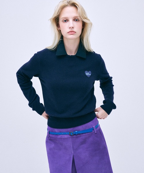 Mardi Mercredi ネイビー ケーブルニット セーター Mardi Mercredi ニット セーター RACCOON BLENDED ROUND NECK
