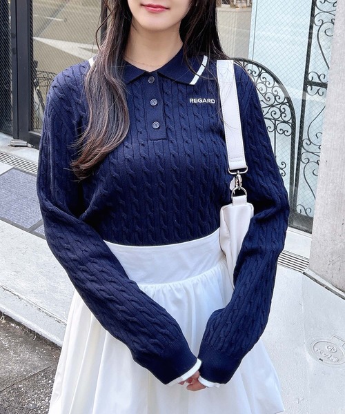 INGNI ニット セーター 胸刺しゅうケーブルポロニット