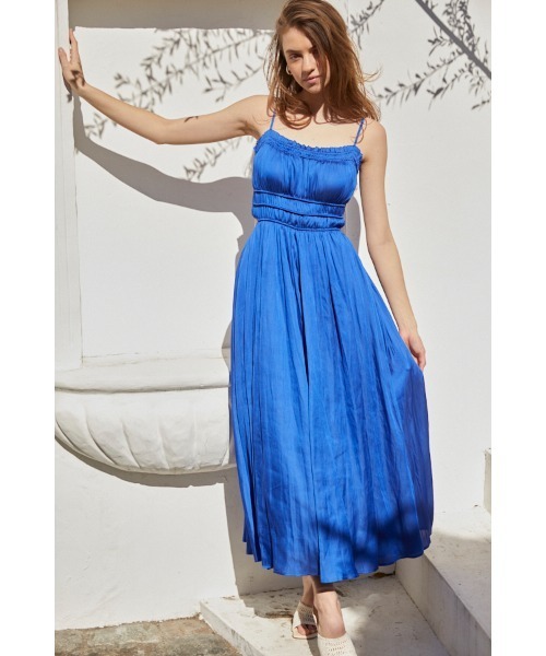 ワンピース Julia Satin Long Dress シャーリングサテンドレス 