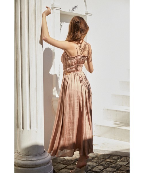 シャーリングサテンドレス エステラケー Estella.K ワンピース Julia Satin Long Dress シャーリングサテンドレス（ワンピース