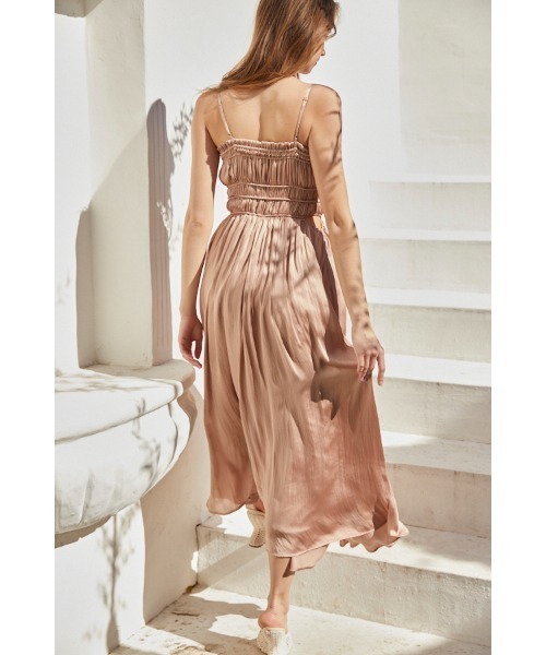 シャーリングサテンドレス エステラケー Estella.K ワンピース Bianca Ribbon Dress オフショルプリントリボンドレス