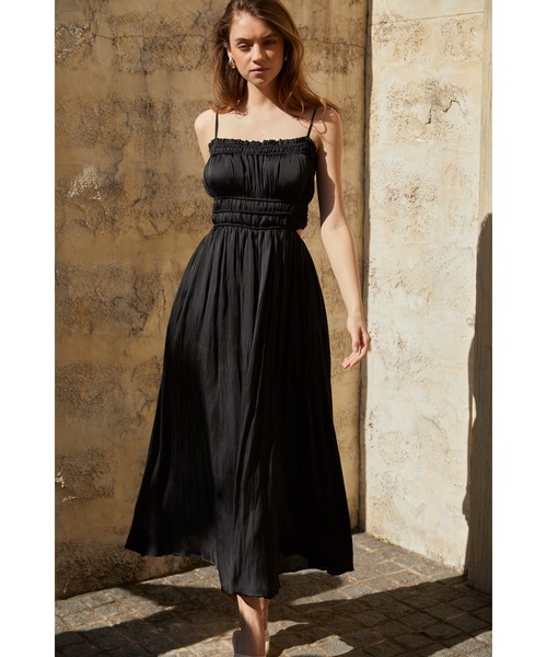【M】エステラケー シャーリングサテンドレス ベージュ Estella.K ワンピース Julia Satin Long Dress シャーリング