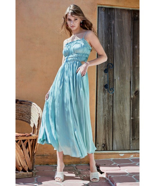 【M】エステラケー シャーリングサテンドレス ベージュ Estella.K ワンピース Julia Satin Long Dress シャーリング