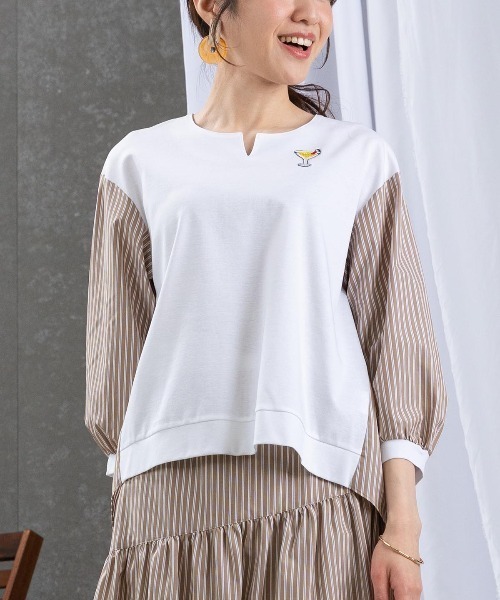 tシャツ ストライプ切替プルオーバー レディース