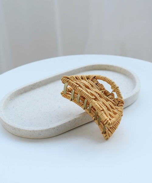 utatane ヘアクリップ 髪飾り 籐ハーフムーンヘアクリップ ラタン