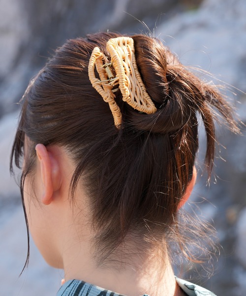 utatane ヘアクリップ 髪飾り 籐ハーフムーンヘアクリップ ラタン