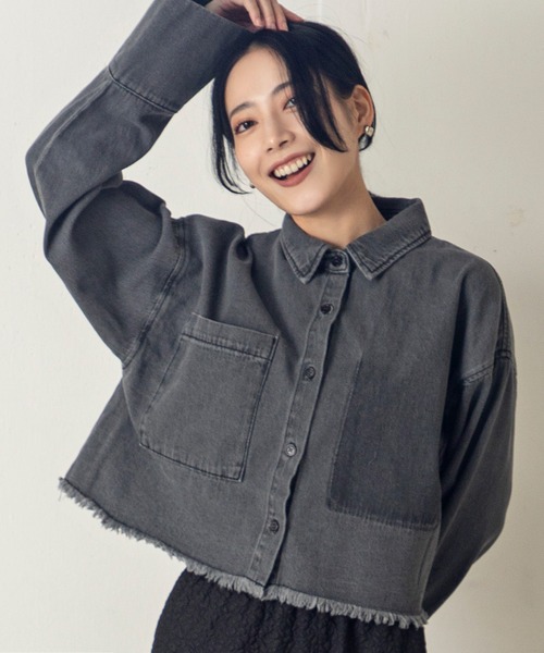 ブラウス シャツ デニムビッグカフスシャツジャケット レディース MILLION CARATS ブラウス シャツ ビッグカフス×ショート丈の最旬