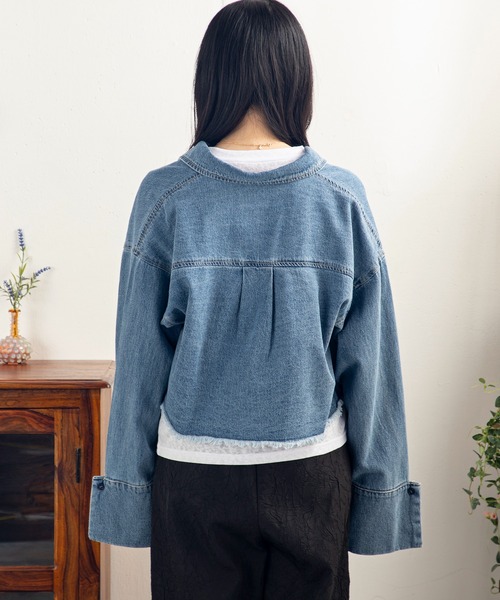 ブラウス シャツ 「MINERTE」crush denim big cuffs shirt / クラッシュデニムビッグカフスシャツ レディース MINERTE】crush denim big cuffs shirt / クラッシュデニム