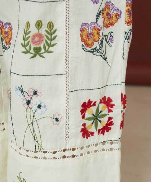 Freada パンツ Freada/フリーダ パッチワーク花刺繍パンツ