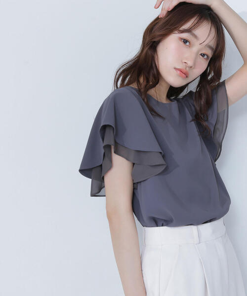 NATURAL BEAUTY BASIC ブラウス シャツ シアーレイヤードフレア
