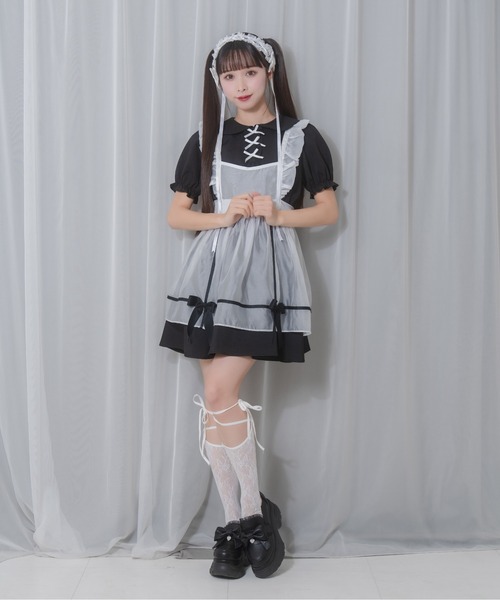 Bonpoint エプロンワンピースとシャツワンピースのセット 大人可愛い後ろ姿。ワッシャータフタ 後ろクロスエプロンワンピ