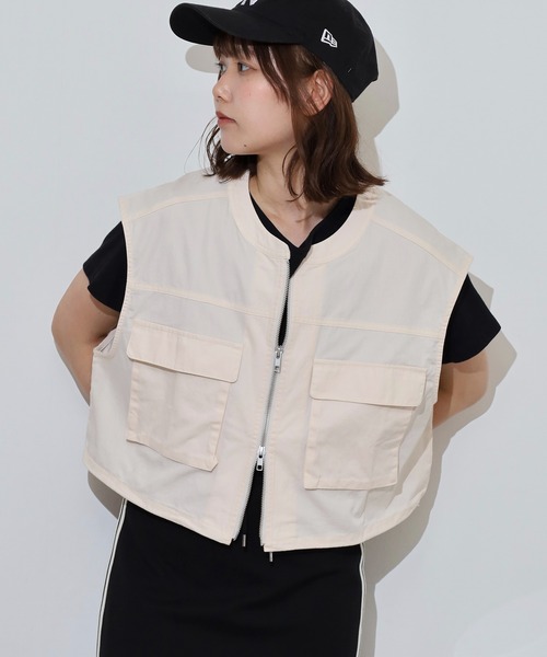 ベスト ジレ コットンツイルWポケショートベスト レディース