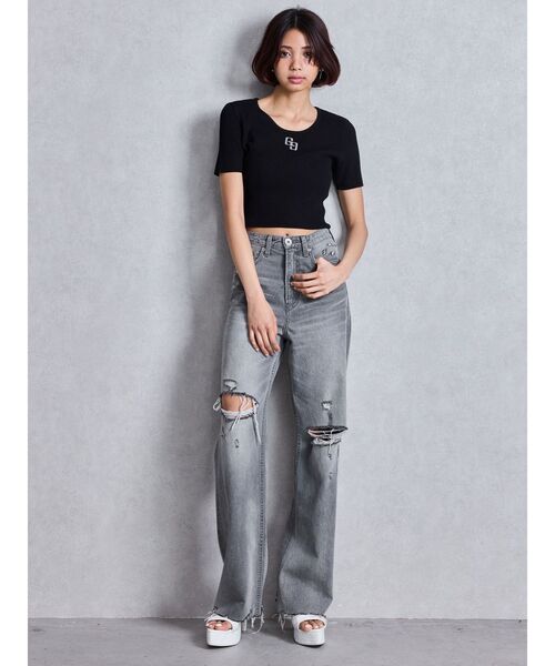 ニット セーター GGプレートハーフスリーブニットトップス レディース GYDA ニット セーター GGプレートハーフスリーブニットトップス