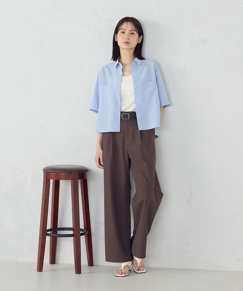 ブラウス シャツ 半袖 クロップド シャツ（S〜M） レディース ブラウス シャツ クロップトZIP半袖シャツ レディース