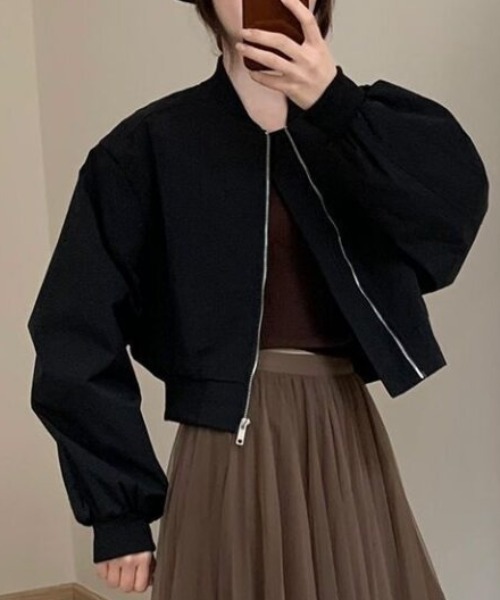 cammie ブルゾン アウター ショート丈ナイロンボリュームスリーブ