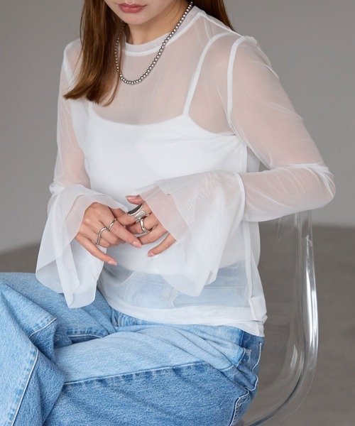 r.（アールドット） tシャツ フレアスリーブ シアートップス