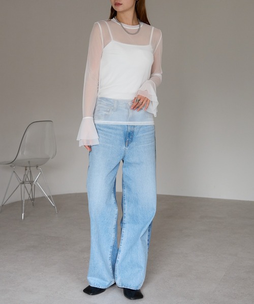r.（アールドット） tシャツ フレアスリーブ シアートップス