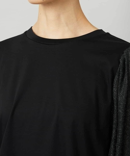 ミッシェルクラン（MICHEL ）/[小さいサイズ]ラメチュールスリーブ異素材カットソー MICHEL KLEIN（ミッシェルクラン） tシャツ ラメチュールスリーブ異