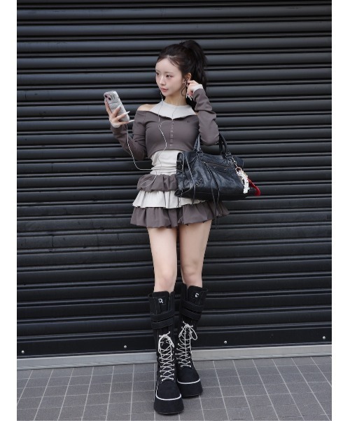 Darich（ダーリッチ） オフショルレイヤードリブトップス レディース