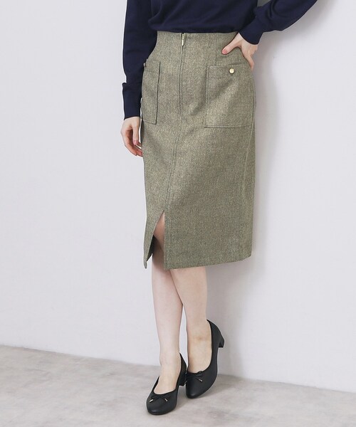 index（インデックス） スカート ツイード調フロントジップタイト