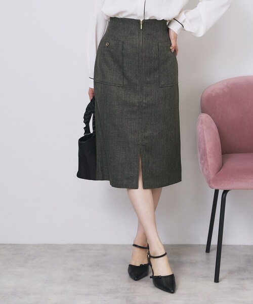 index（インデックス） スカート ツイード調フロントジップタイト