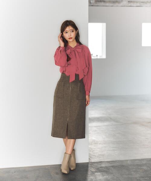 index（インデックス） スカート ツイード調フロントジップタイト