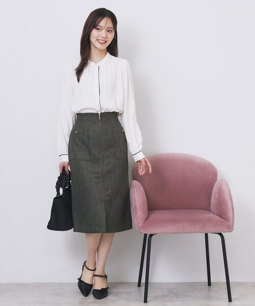 index（インデックス） スカート ツイード調フロントジップタイト