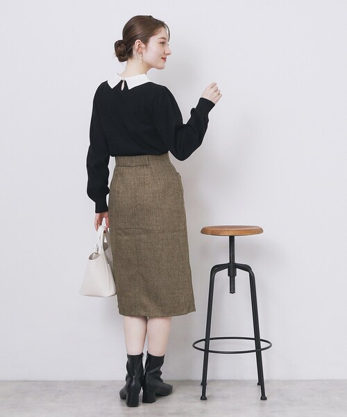 index（インデックス） スカート ツイード調フロントジップタイト