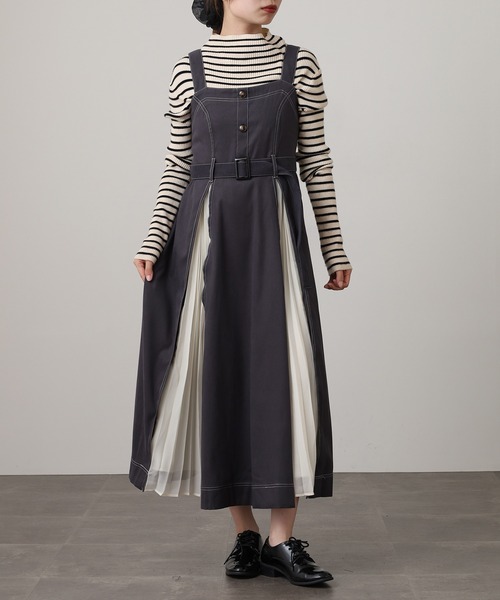 Nohea ジャンパースカート nohea配色フォンプリーツ切替ジャンスカ