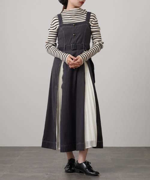 Nohea ジャンパースカート nohea配色フォンプリーツ切替ジャンスカ