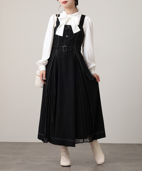 Nohea ジャンパースカート nohea配色フォンプリーツ切替ジャンスカ