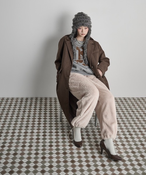 THE Yon ニット帽 ニットキャップ ラビットファー編み込みニット