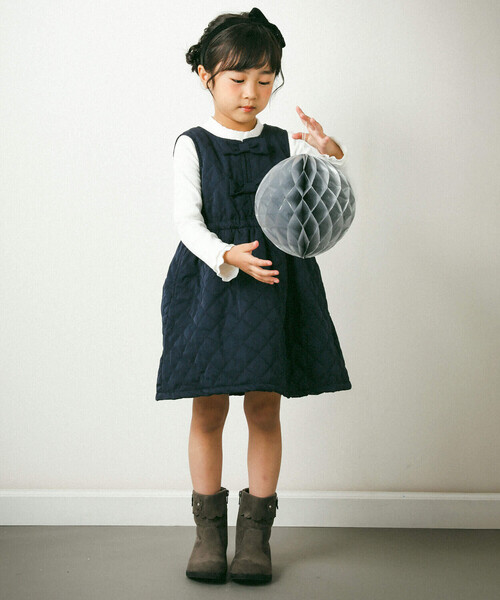 「BeBe Petits Pois Vert」 「KIDS」ノースリーブワンピース 110cm ネイビー キッズ_画像3