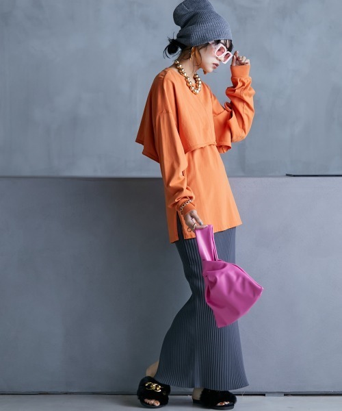 「GEVS.」 半袖Tシャツ 5L オレンジ レディース_画像9