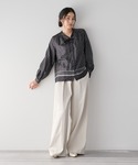 ブラウス シャツ ドットパネル柄リボンブラウス...の詳細画像4