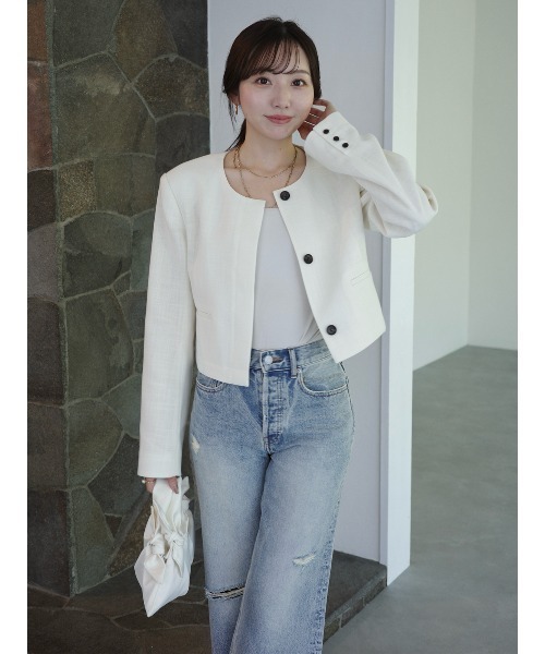 【新品】anuans ジャケット anuans（アニュアンス） ジャケット ノーカラージャケット クルー