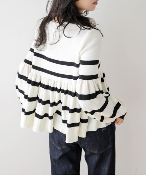 UNITED ARROWS ◆ティアードフリルニット　ペプラムトップス ニット セーター ボーダー×ティアード ペプラムトップス レディース