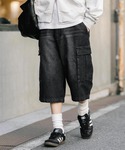 ワイドパンツ ハーフパンツ ジーンズ 短パン ...の詳細画像1