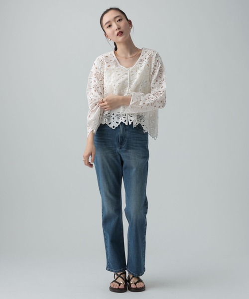 〖 美品〗レースブラウジングトップス♡ SEU tシャツ 総レースレディトップス 長袖レースブラウス オフィス
