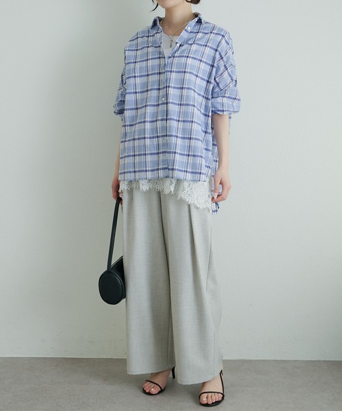 tシャツ レースヘムノースリーブカットソー レディースの画像