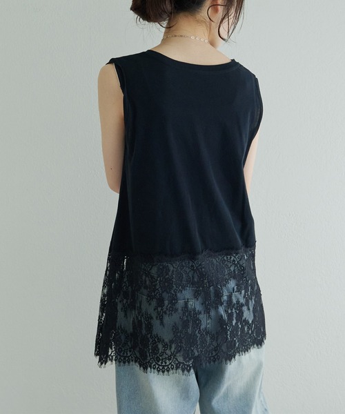 tシャツ レースヘムノースリーブカットソー レディースの画像