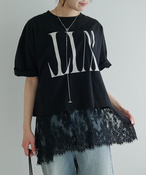 tシャツ レースヘムノースリーブカットソー レディースの画像