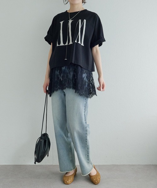 tシャツ レースヘムノースリーブカットソー レディースの画像