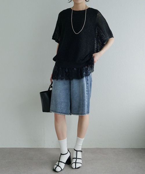 tシャツ レースヘムノースリーブカットソー レディースの画像