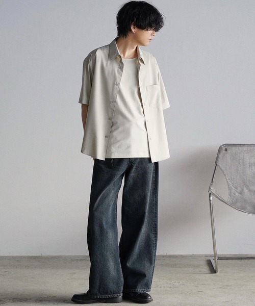 「WYM LIDNM」 半袖シャツ L グレイッシュブルー メンズ_画像3