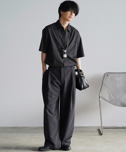 「WYM LIDNM」 半袖シャツ L グレイッシュブルー メンズ_画像4