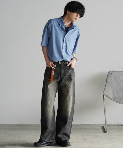 「WYM LIDNM」 半袖シャツ L グレイッシュブルー メンズ_画像6