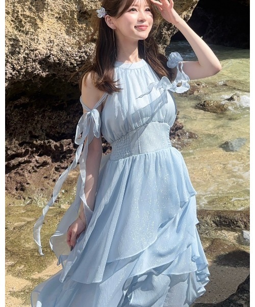 dazzlin アシメフリルリボンシフォンワンピース dazzlin（ダズリン） ワンピース アシメフリルリボンシフォン