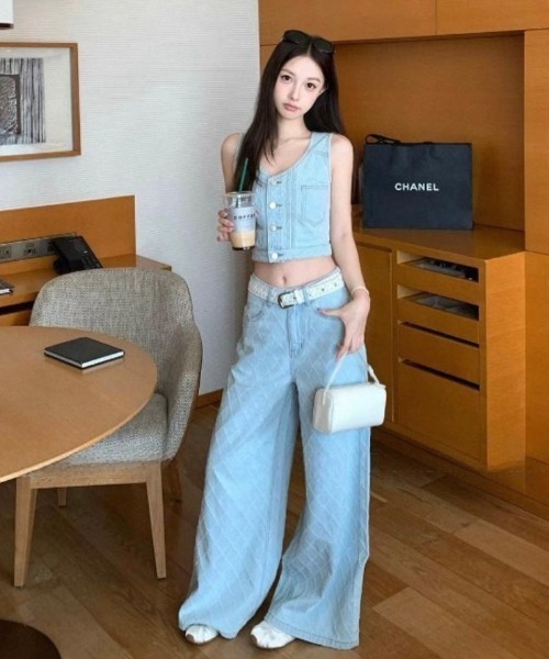 FAVORITO セットアップ デニムノースリーブトップスパンツセットアップ