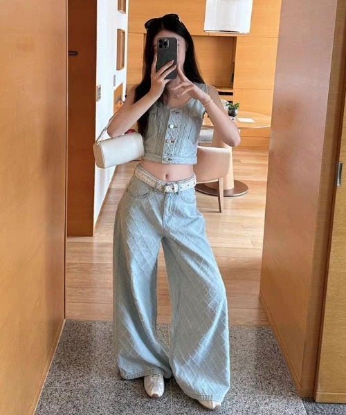 FAVORITO セットアップ デニムノースリーブトップスパンツセットアップ